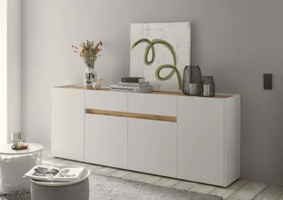 Produktbild von Sideboard 220x87 cm Eiche Weiss 4-türig + 2 Schubkästen BOSTON