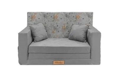 Immagine prodotto di Divano pieghevole 3 in 1 Flumi per bambini, grigio con cerbiatti, 92x60 cm