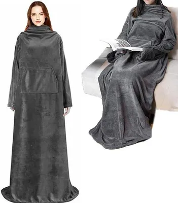 Productafbeelding van Unyqoos® TV-deken met mouwen en zakken, zachte microvezel (polyester), 170 x 200 cm, knusse deken voor het hele lichaam, geschikt voor volwassenen