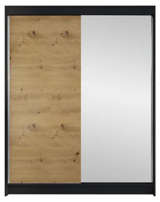Produktbild von MIRJAN24 Schiebetürenschrank Camino I, Stilvoll Schlafzimmer Kleiderschrank (Farbe: Schwarz  / Artisan Eiche + Spiegel)