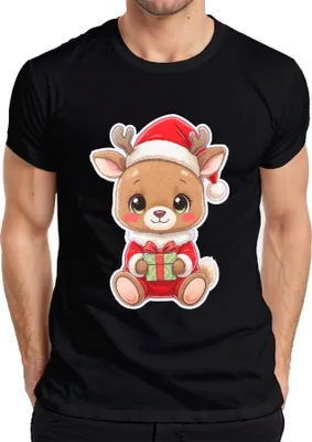 Produktbild von Süßes Rentier Weihnachten Geschenk Kinder Kawaii Niedlich Cartoon Herren T-Shirt, Schwarz, S