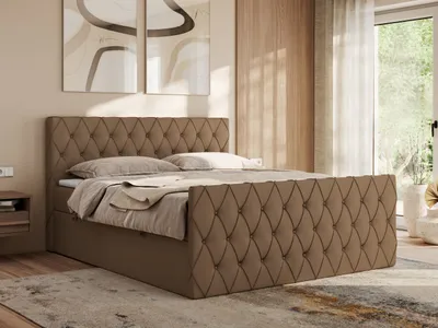 Produktbild von MKS MEBLE Boxspringbett 140x200 mit Bettkasten, Bett 140x200 mit Matratze H4, Boxspringbett 140x200 mit Topper - Miren Duo - Braun Kunstleder - H4