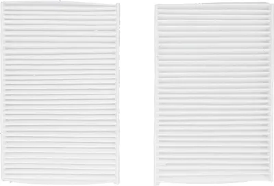 Two white pleated air filters are shown side-by-side against a white background.