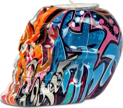 Produktbild von Formano Totenkopf Skulptur Street-Art Design  Teelichthalter Deko Figur glänzend