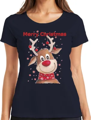 Produktbild von Merry Christmas süßes Rentier - Weihnachten Weihnachtsgeschenk Christmas Damen T-Shirt, Navy, M