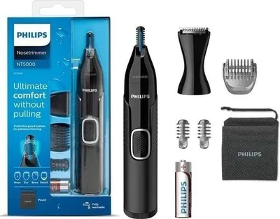 Zdjęcie produktu dla Philips 5000 series Nose trimmer series 5000 NT5650/16 Trymer do brwi, nosa, uszu i modelowania, Czarny, Stal nierdzewna, Bateria, AA, 220 mm, 128 mm