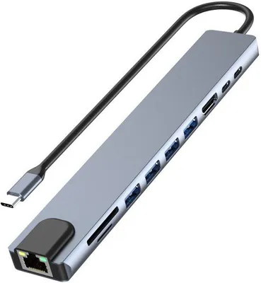 Produktbild von USB-C-Dockingstation 10-in-1 mit 4K-HDMI, RJ45, SD/TF, USB 3.0/2.0, 100W-Netzteil, LAN-Dongle, für MacBook, iPad und XPS-Notebooks