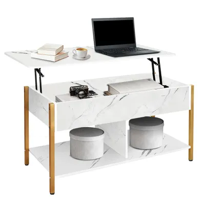 Produktbild von Couchtisch mit Hebeplatte & verstecktem Fach,Sofatisch Wohnzimmertisch Mitteltisch mit Stauraum für kleine Räume,Home Office 90x48x62cm