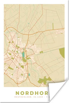 Produktbild von MuchoWow® Poster Nordhorn - Karte - Vintage - Stadtplan 120x180 cm - Kunstposter