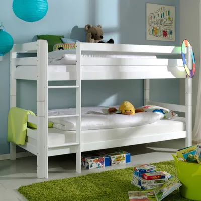 Obrázek produktu pro CasaDolce JANINA patrová postel, bílá, 208x98x140 cm, masivní bukové dřevo, plocha na ležení 90x200 cm, lůžka lze používat samostatně