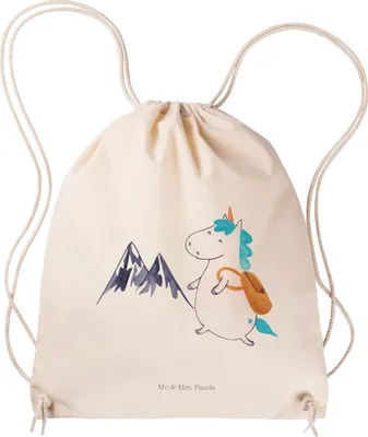 Produktbild von Mr. & Mrs. Panda Stoffbeutel Einhorn Bergsteiger - Transparent - Geschenk, turnbeutel baumwolle, kordel, Beutel, Urlaub, Jutebeutel, Reisen, Weltenbummler, Berge, Unicorn