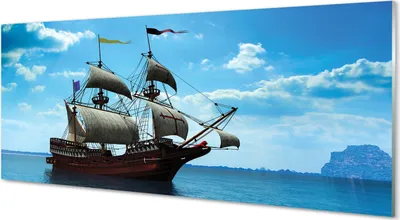 Produktbild von Glasbilder 125x50 Wandkunst Das Schiff Himmel Wolken Meer