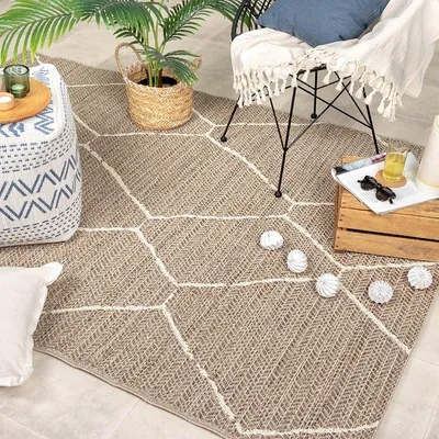 Image de Volero - Tapis d'extérieur en jute - Fora Lines Naturel - 200x290 cm