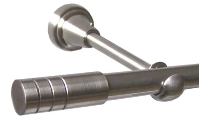 Produktbild von Gardinenstange Set Edelstahl Look Metall Ø 16mm zur Wandbefestigung 1-lauf Modern Kappe Zylinder , Länge wählbar H14E28