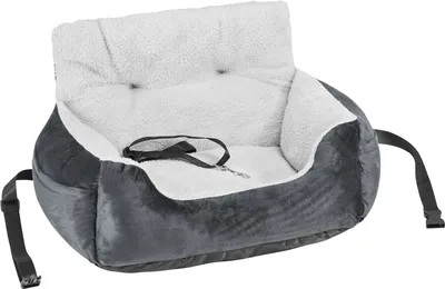 Produktbild von SucceBuy Hundeautositz, elegante Hundesitzerhöhung für das Auto, mit hoher Rückenlehne, Aufbewahrungstasche, Sicherheitsleine, PP-Baumwollfüllung, ideal für kleine Hunde bis 20lbs, dunkelgrau