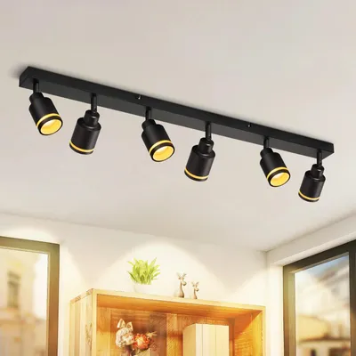 Image de Spot LED ZMH à 6 ampoules, noir, GU10, orientable, en métal, pour salon et cuisine, ampoules non incluses