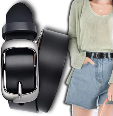 Immagine prodotto di Cintura da donna in pelle con fibbia in metallo nero, larghezza 3 cm, lunghezza 114 cm