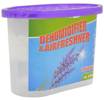 Produktbild von Feuchtigkeitsabsorber 500 ml mit 230 g Granulat, Lavendelduft, ohne Strom, gegen Feuchtigkeit und Gerüche, für Haus und Auto