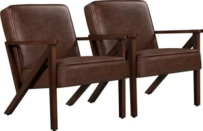 Produktbild von Yaheetech 2er Set Loungesessel Vintage Sessel aus Kunstleder, Relaxsessel mit Holzbeinen, Dunkelbraun