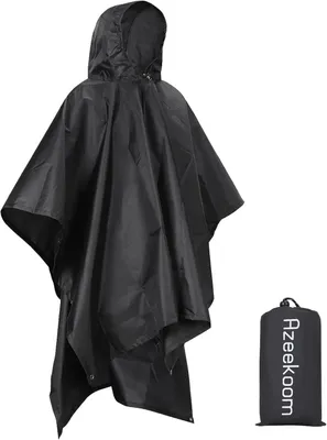 Produktbild von Regenponcho, Multifunktionaler Regenponcho mit Kapuze, Regenponcho für Damen und Herren, Outdoor-Regenjacke für Camping, Wandern, Angeln, Jagd