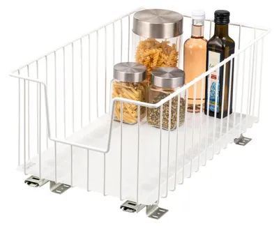 Image de bremermann Coulisse de panier d'armoire 30 cm avec étagère, tiroir de cuisine à équiper, coulisse d'armoire en métal, blanc