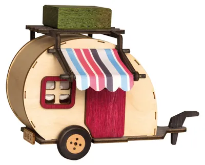 Produktbild von Drechslerei Kuhnert - Wohnwagen für Mini-Eule aus Holz - ca. 10x15 cm - als Dekoration oder Geschenk geeignet