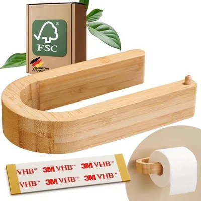 Produktbild von Bamboo Toiletrolhalter | Holz Toilettenpapierhalter | Wandmontierter Toilettenpapierhalter | Toilettenpapierhalter ohne Bohren | Holz Toilettenpapierhalter