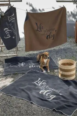 Produktbild von David Fussenegger Hundematte 'life is better' 80 x 120 cm Anthrazit - Grau