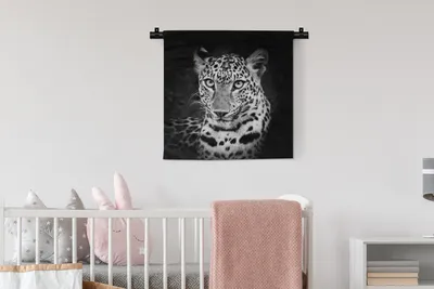 Produktbild von MuchoWow® Wandteppich Wandbehang Panther - Schwarz - Weiß 60x60 cm Tapisserie Dekoration Wandtuch - Dekorationen - Wand Decke