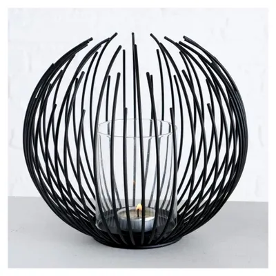 Produktbild von Windlicht Kerzenhalter aus Eisen mit Glaszylinder schwarz H 20 cm Ø 24 cm