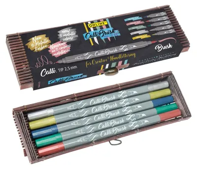 Immagine prodotto di ONLINE 19089 5 ONLINE Calli.Brush Double Metallic Brush-Pens farbsortiert
