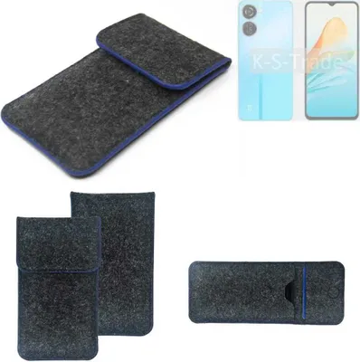 Produktbild von K-S-Trade Handy-Hülle Schutz-Hülle kompatibel mit ZTE Axon 40 Lite Filztasche Pouch Tasche Case Sleeve Filzhülle dunkelgrau, blauer Rand