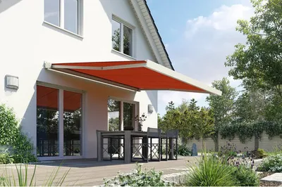 Produktbild von SOLUNA Kassettenmarkise Modern 6x3 Stoff Dessin 320961 Gestell RAL 9010 reinweiß Antrieb rechts inkl. Motor und Wandscha