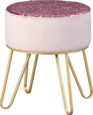 Produktbild von Design Sitzhocker mit Wendepailletten Hocker Samt altrosa Fußgestell aus Metall