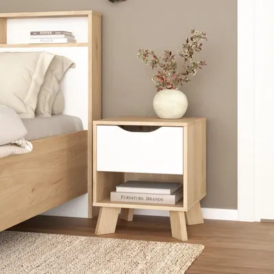 Productafbeelding van Nachtkastje Ikast 1 lade Hickory/Wit - Giga Living