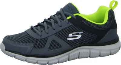 Produktbild von Skechers Track, Herren Leder und Mesh Sneakers, Sportschuhe in grau, Memory Foam-Fußbett, weiche Skechers Laufsohle