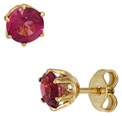 Produktbild von Paar Ohrstecker mit Turmalin rosa 585 Gold Gelbgold Ohrschmuck Damen