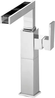 Produktbild von Luxus Badezimmer Waschtischarmatur Silber H. 31 cm - Einhand-Waschtischbatterie mit Wasserfall-Auslauf