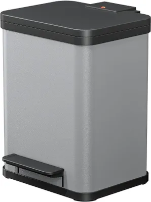 Produktbild von Öko duo Plus M Tret-Mülltrenner - freistehender 2 x 9 Liter Doppelmülleimer aus Stahlblech - Mülltrennsystem mit soft close Deckel - 2-fach Abfalltrenner für die Küche - Silber | Duo Plus M, Volumen 2 x 9 l, hellgrau