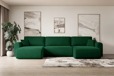 Produktbild von ALTDECOR Wohnlandschaft mit Schlaffunktion und Bettkasten ORRO-U 362x145x83cm Grün - universal, links/rechts angeordnet Ecksofa U-Form Schlafsofa
