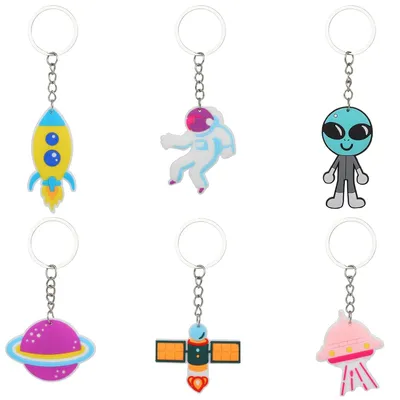 Image de TRANKIELO® - Porte-clés sur le thème de l'espace – 12 pièces – En silicone – Parfait pour les cadeaux et la décoration