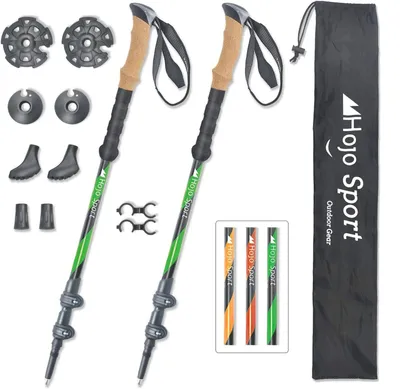 Image de Hojo Sport Bâtons de randonnée télescopiques Bâtons de marche Réglables en aluminium léger avec poignée en liège véritable pour la randonnée, le trekking ou le trail (couleur verte)