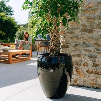 Produktbild von Provencelia Keramik Pflanzkübel Poseidon Schwarz, Ø36 x H43 cm, frostbeständig, handgefertigt, glasiert, Outdoor, Garten, Terrasse, winterfest