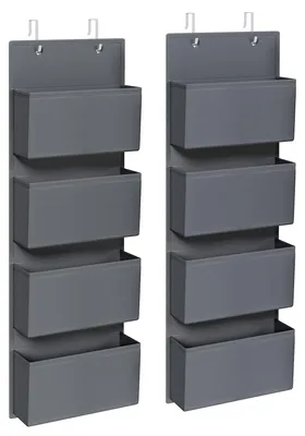 Image de Organiseur suspendu à 4 compartiments, étagère suspendue, lot de 2 organiseurs pour armoire, rangement suspendu, organiseur de porte, chambre/salon, 12 x 33,5 x 100 cm, gris ardoise RDH004G02