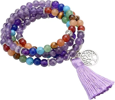 Produktbild von GEHECRST Schmuck 108 Perlen Edelstein Mala Kette 7 Chakra Healing Yoga Halskette Amethyst