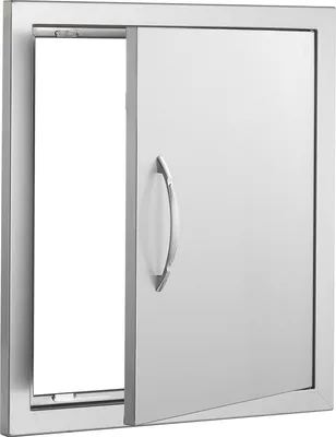 Immagine prodotto di SucceBuy Porta di accesso al barbecue, 457 x 508 mm, porta singola per cucina esterna. Montata ad incasso in acciaio inox. Montaggio verticale a parete con maniglia e gancio per isola barbecue e stazione barbecue