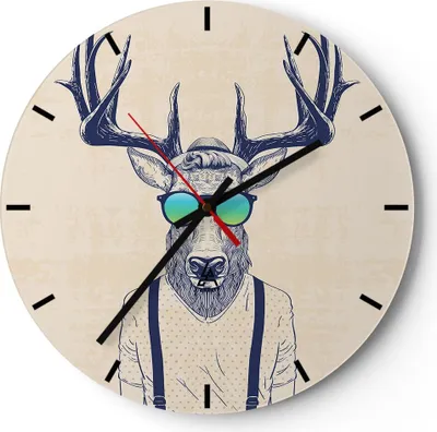Produktbild von Wanduhr - Rund - Glasuhr - Hirsch Abstraktion - 40x40cm - Schleichendes Uhrwerk - Lautlos - zum Aufhängen bereit - Dekoration Modern - Wanddekoration aus Glas - C3AR40x40-3808