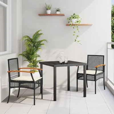 Immagine prodotto di Maison Exclusive - Set da pranzo da giardino con cuscini, 3 pezzi, rattan nero