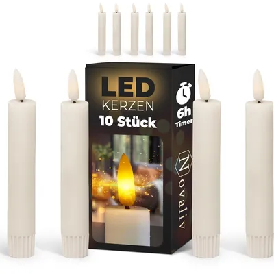 Produktbild von 10x Stabkerze LED bewegliche Flamme Wachs - Echtwachs Weiß - Indoor - 12,5cm Höhe für 2,2cm Durchmesser / 2 AAA Batterien notwendig - LED Stabkerzen aus Wachs