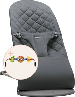 Produktbild von BabyBjörn Babywippe Bliss Bundle - Gewebt Klassische Steppung - Antrazit mit Spielzug Freche Augen